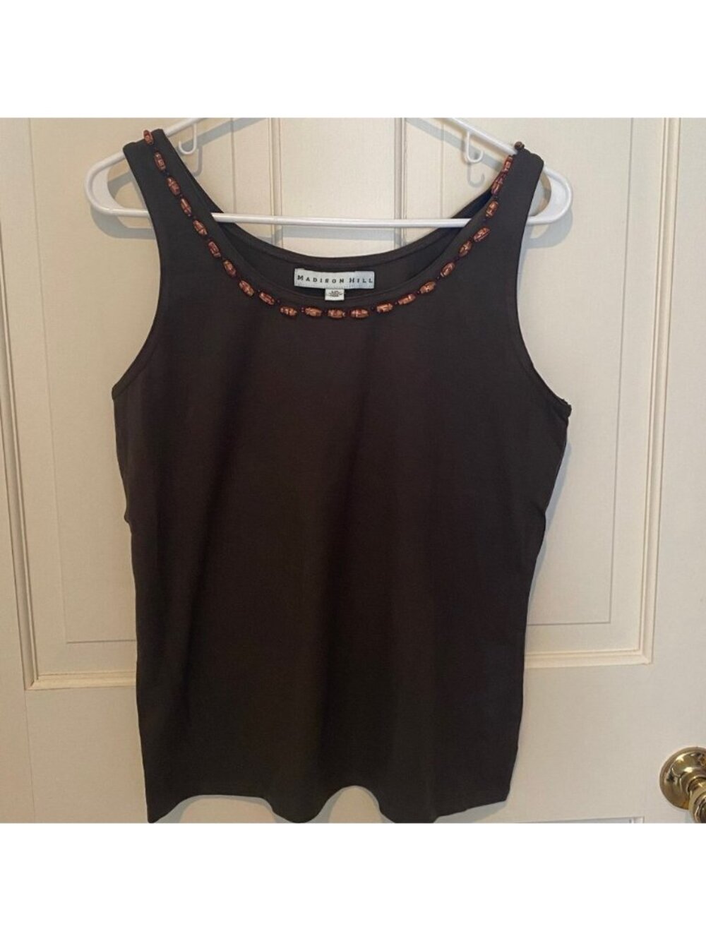 Madison Hill Espresso Brown Beaded Tank LARGE